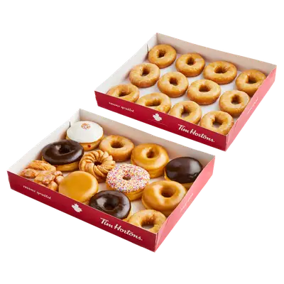 Tim Hortons Dozen Assorted Donuts Plus Dozen Old Fashioned Glazed Donuts