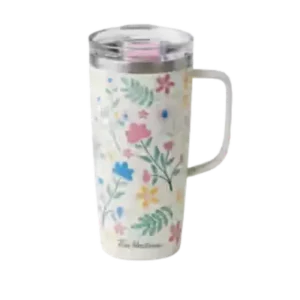 Floral Stainless Steel Travel Mug with Handle 20oz