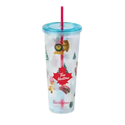 Tim Hortons Menu Canada with Prices & Nutrition (2026) 198 Tim Hortons Holiday Dual Wall Plastic Straw Tumbler 24oz